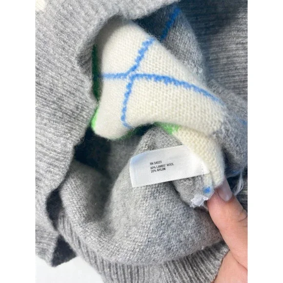 Gap Womens Lambswool Blend Argyle Sweater XS V-Neck Gray Green White - Picture 4 of 9